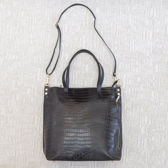 Italian Croc-Embossed Leather Tote / Crossbody — Made in Italy, Pristine - Picture 3 of 10